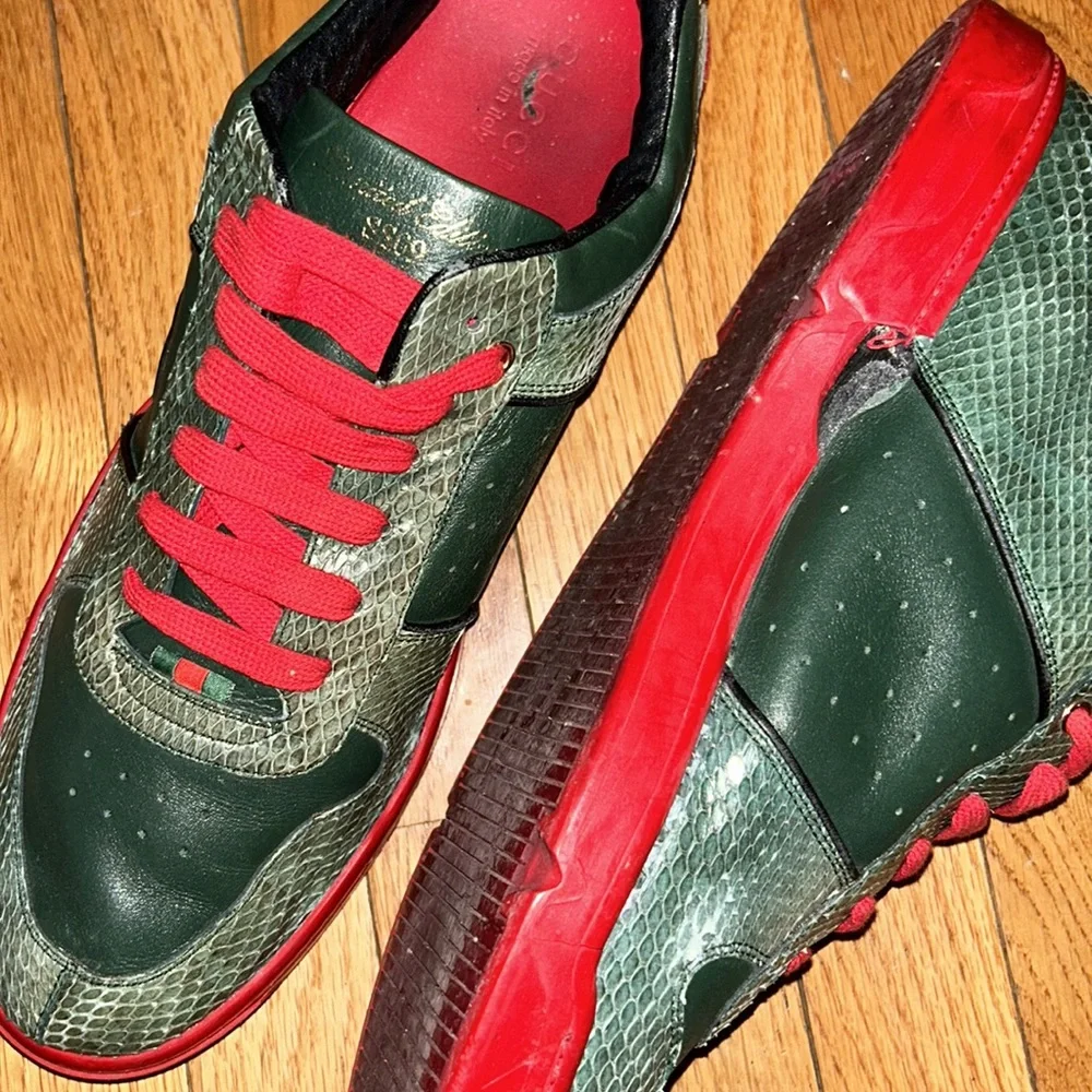 GUCCI RARE sz 15.5!! limited edition SS09 green python & leather GG LUXE- flaws